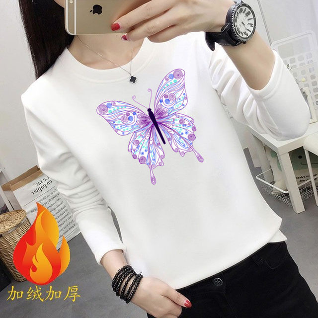 New Korean style warm long-sleeved T-shirt for women, loose, velvet and thickened, versatile bottoming shirt, casual outerwear, trendy top