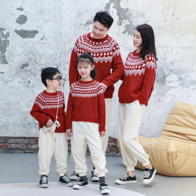 Winter clothing new Christmas red pure cotton polenta New Chinese New Year sweater dress for a family of three-four-mouth whole family clothing