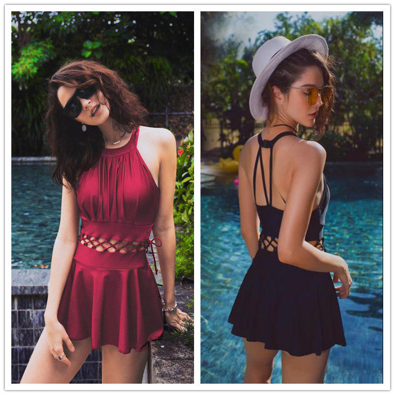 DK Swimsuit Woman 2022 new one-piece dress style flat angle Belly Belly slim conservative Sensation Bubble Spa Beach Swimsuit