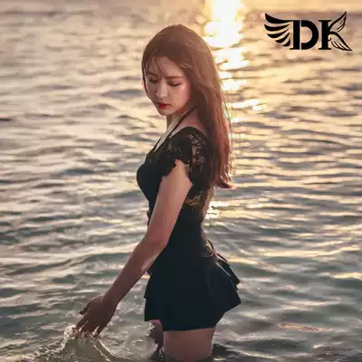 DK swimsuit women 2021 new black sexy belly thin backless flat corner skirt one-piece hot spring resort swimsuit
