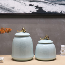 Modern new Chinese creative ceramic copper flower bud storage can artwork ornaments living room TV cabinet wine cabinet decorations