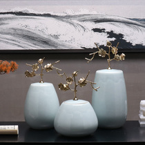 Modern light luxury new Chinese creative copper flower storage can ornaments three-piece living room TV cabinet wine cabinet soft decorations