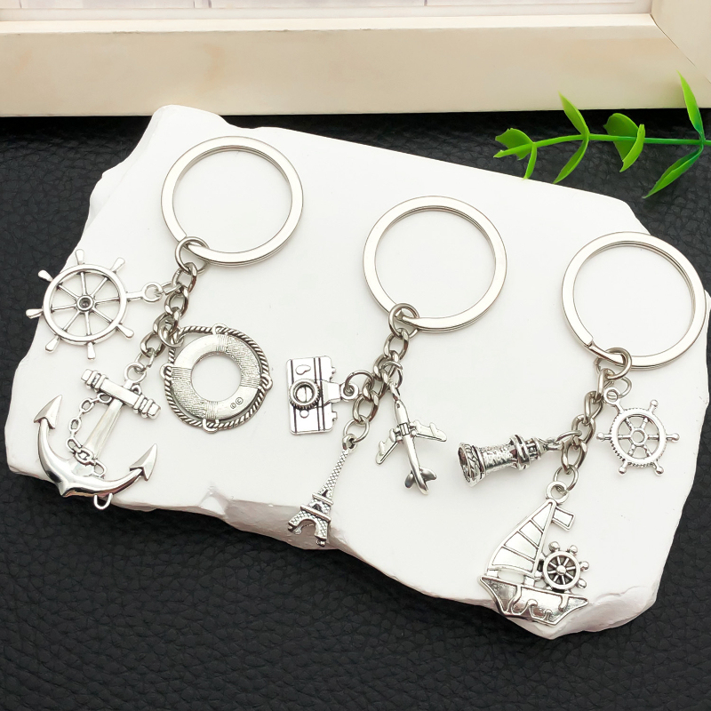 Ancient Silver Nautical Lifebuoy, Ship Rudder, Sailing Ship, Lighthouse, Alloy Keychain, Travel Souvenir, Key Bag Pendant Gift Ancient Silver Nautical Lifebuoy, Ship Rudder, Sailing Ship, Lighthouse, Alloy Keychain, Travel Souvenir, Key Bag Pendant Gift