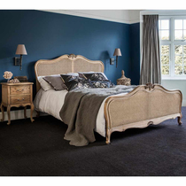 French country rattan solid wood double bed American retro old carved rattan double bed master bedroom wedding bed customization