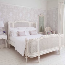 Export American retro carved rattan bed French pastoral solid wood double wedding bed romantic old bedroom princess bed