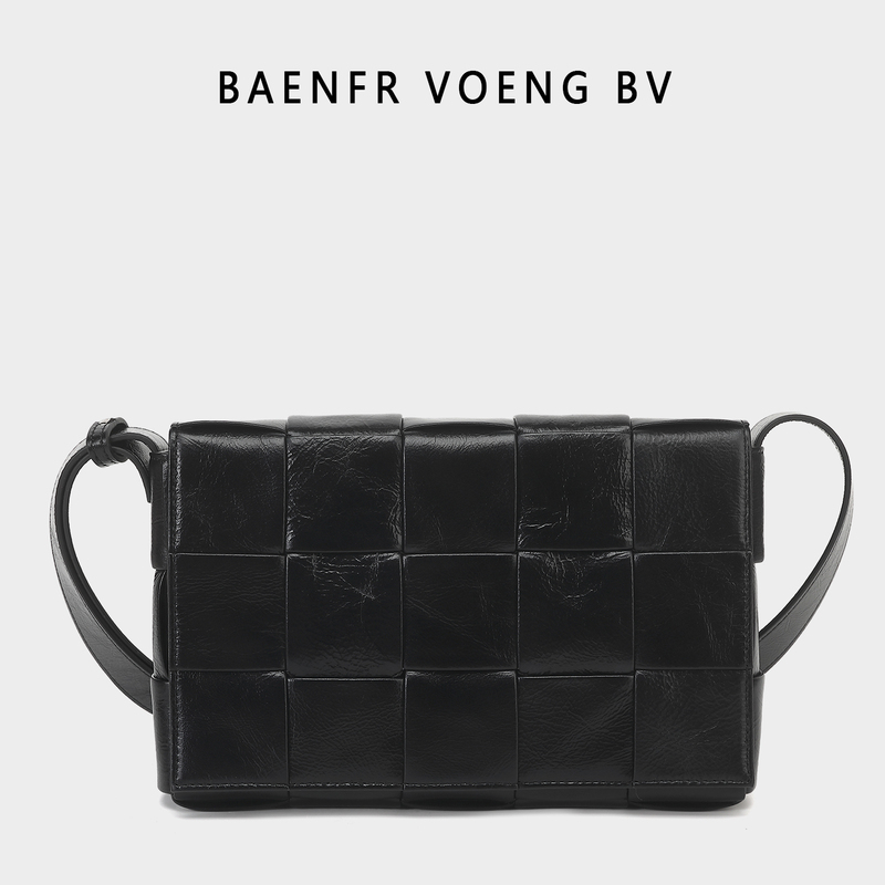 Baenfr Voeng Bv New Oil-Waxed Genuine Leather Woven Small Square Bag Cowhide Triangle Buckle Single Shoulder Crossbody Bag for Men