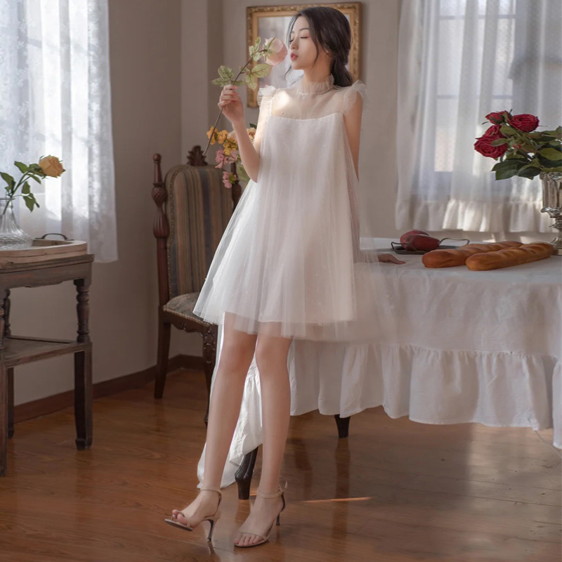 Yuanyuan small gown can normally wear white ocean dress with short dress for short white dress birthday to the wedding summer autumn