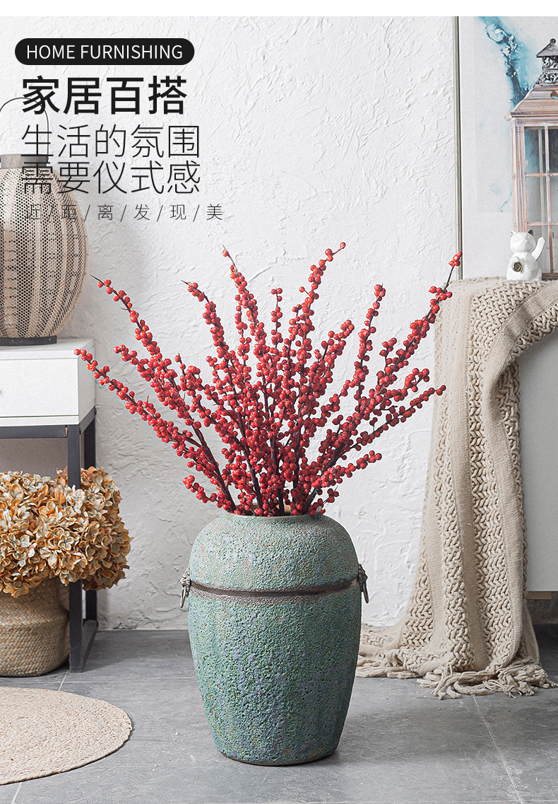 Jingdezhen ceramic vase landing Chinese style restoring ancient ways bronze dried flower flower arranging decorative furnishing articles pottery large living room