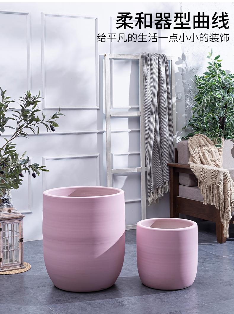 I and contracted Nordic large - diameter pink ceramic flower pot flower arranging hotel green plant large indoor living room vase furnishing articles