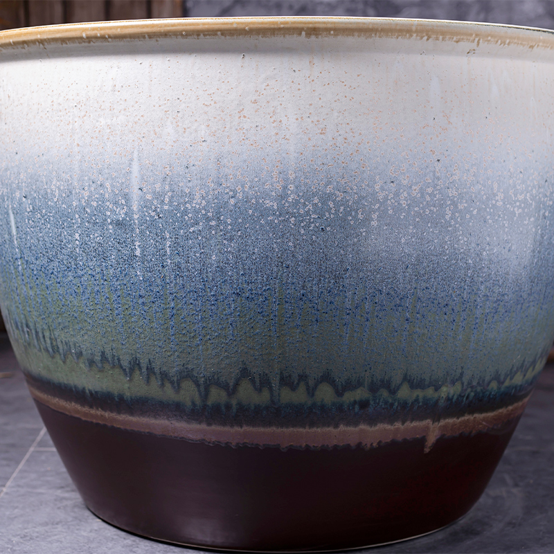 Jingdezhen ceramic aquariums retro coarse pottery flowerpot blackish green, gold tortoise cylinder double lion ear lotus bowl lotus basin