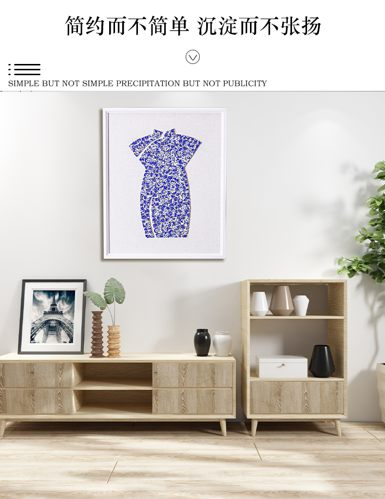 Blue and white porcelain painting in the study of new Chinese style tea room adornment vertical version of the antiquities of the sitting room background wall mural decoration