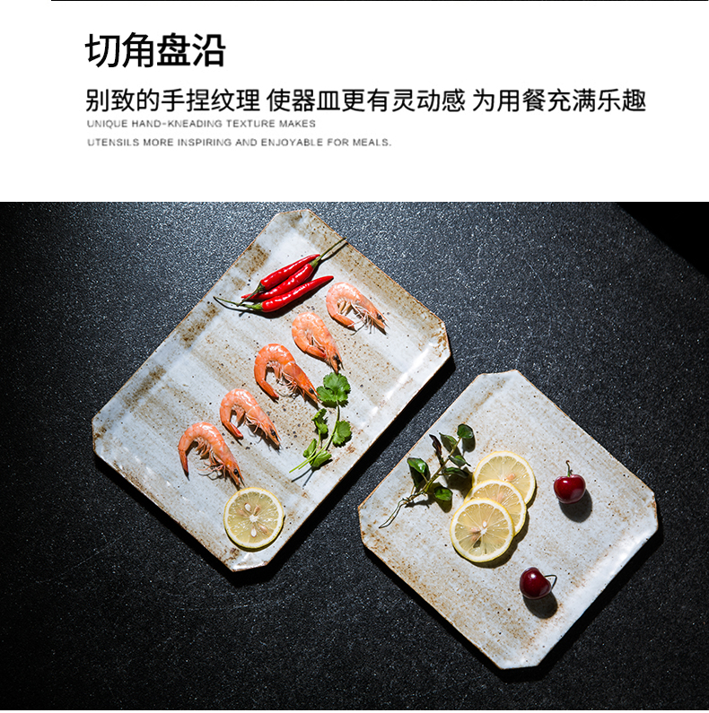 Japanese style restoring ancient ways, white plate plate of a rectangle sushi platter beefsteak plate thick ceramic tableware with flat