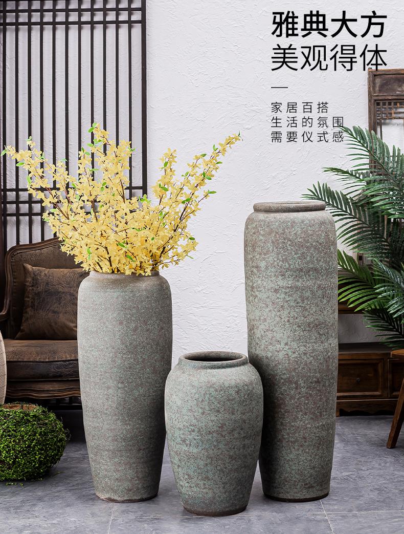 Retro ceramic vases, flower arrangement sitting room place large POTS landing coarse pottery dried flowers to decorate the modern earthenware flowerpot