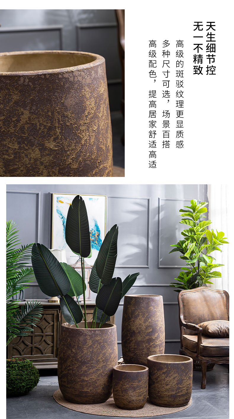 Retro coarse pottery flower vase furnishing articles sitting room interior decoration new Chinese be born ceramic green plant cylinder large flower pot