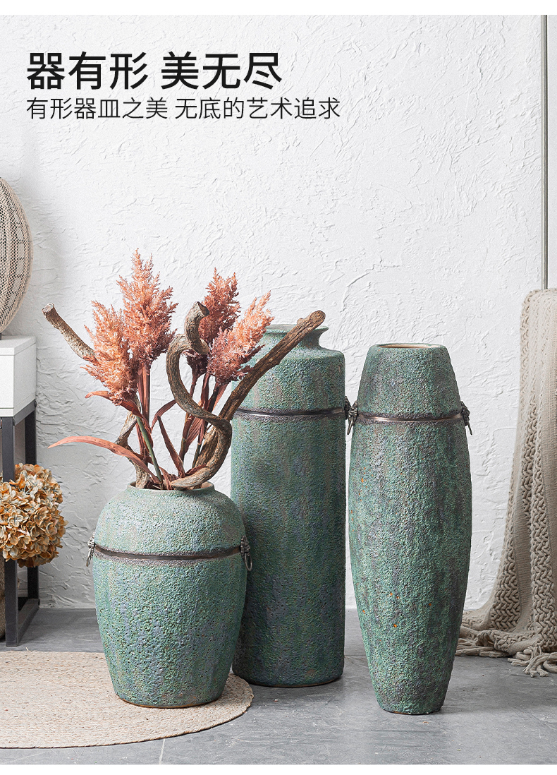 Jingdezhen ceramic vase landing Chinese style restoring ancient ways bronze dried flower flower arranging decorative furnishing articles pottery large living room