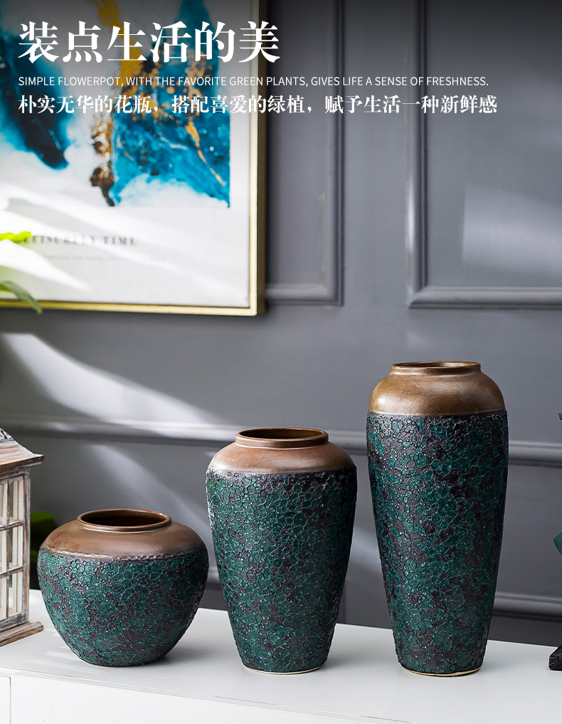 Jingdezhen ceramic decoration of the new Chinese style porch sitting room TV ark, flower arranging zen table dry flower vases, furnishing articles