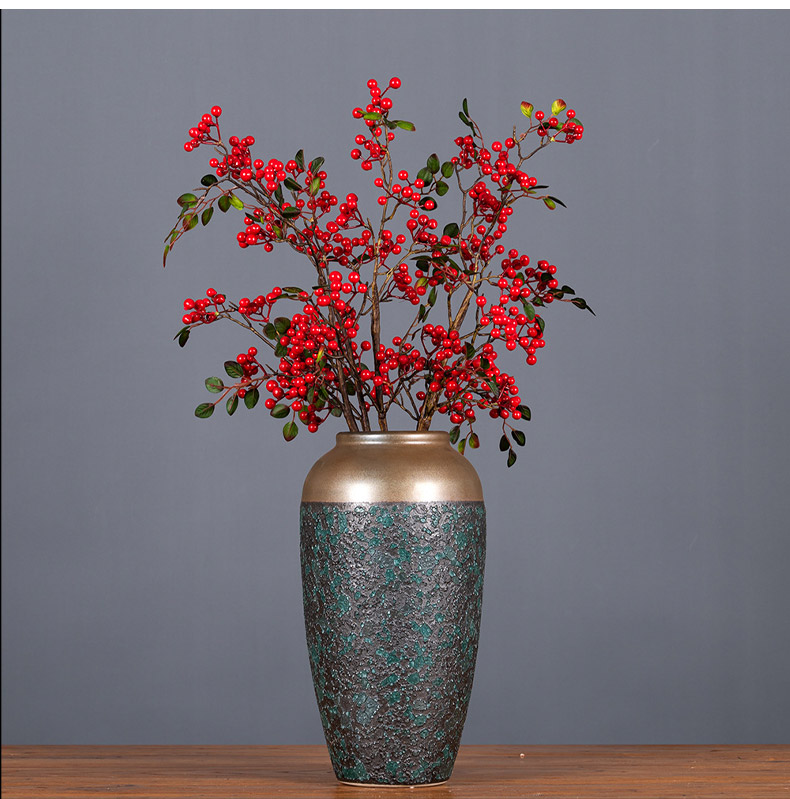 Simulation flower crabapple wedding celebrations get rich berry fruit festival red bean glass ceramic vase jequirity furnishing articles in the living room