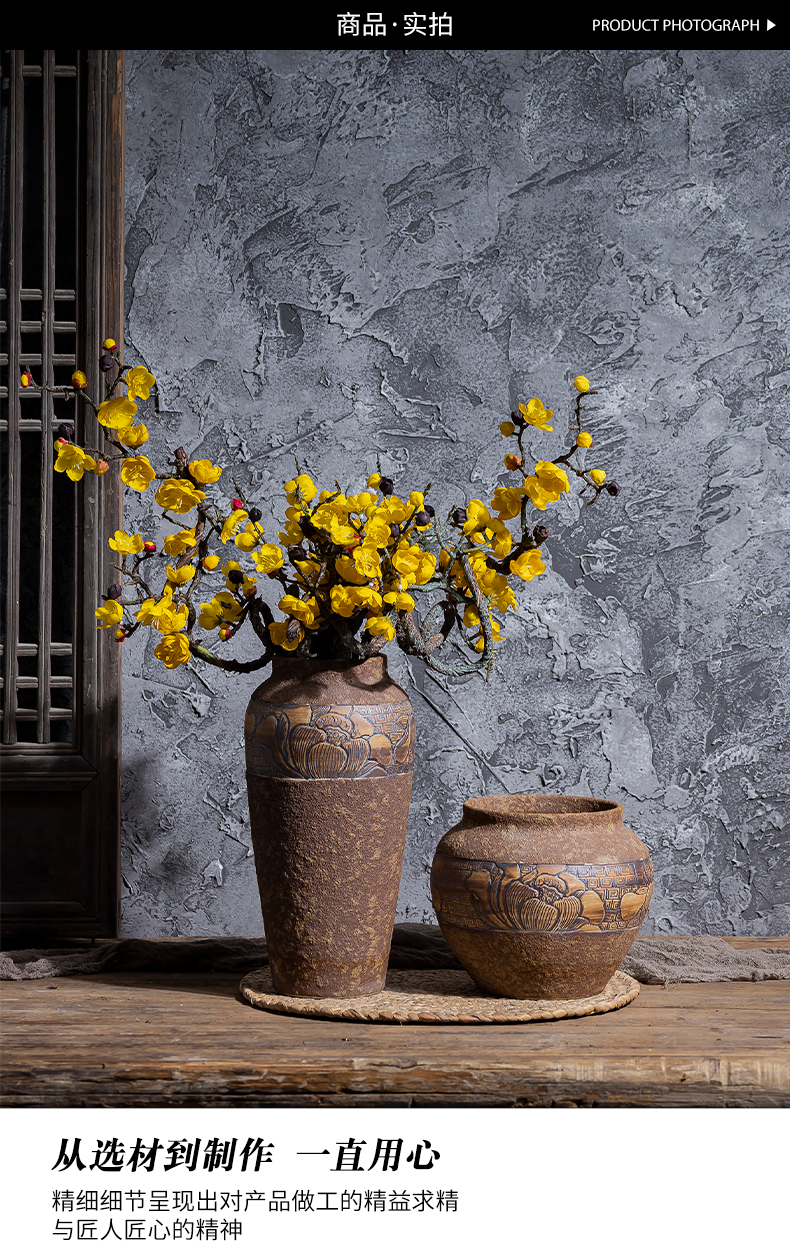 Ceramic POTS coarse pottery hand - carved restoring ancient ways do old dried flowers floret bottle place flower arranging home sitting room adornment