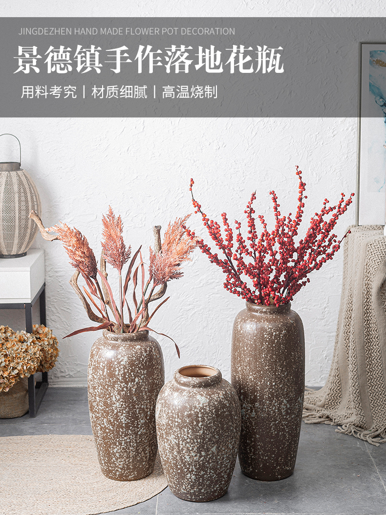 Jingdezhen manual coarse pottery restoring ancient ways of large sitting room dry flower POTS decoration vase simulation flower art furnishing articles