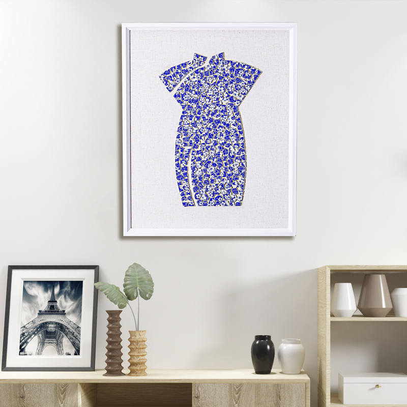 Blue and white porcelain painting in the study of new Chinese style tea room adornment vertical version of the antiquities of the sitting room background wall mural decoration