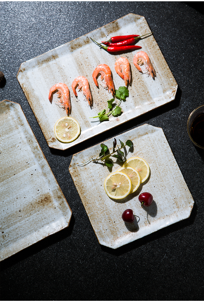 Japanese style restoring ancient ways, white plate plate of a rectangle sushi platter beefsteak plate thick ceramic tableware with flat