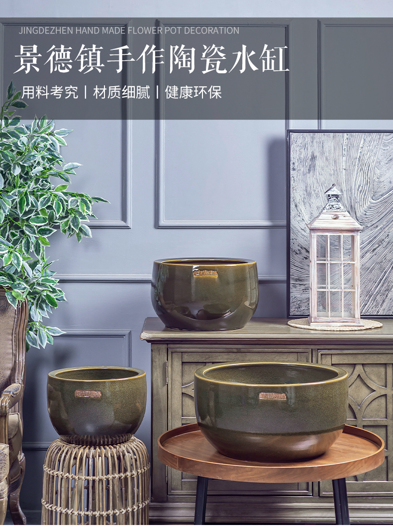 Jingdezhen ceramic aquarium small fish basin bowl lotus lotus lotus tortoise cylinder sitting room feng shui goldfish bowl