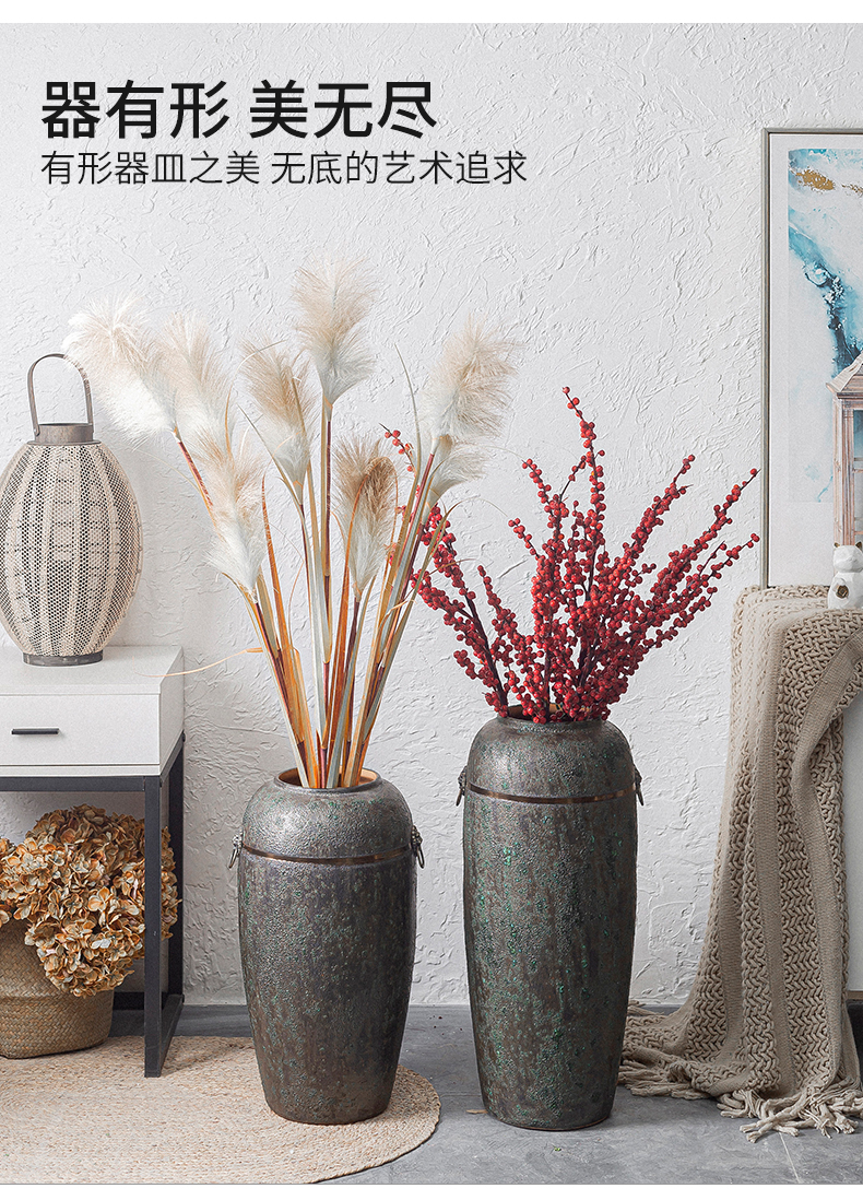 Jingdezhen ceramic floor large vases, flower arrangement sitting room dry flower is placed Chinese style restoring ancient ways is checking pottery flowerpot