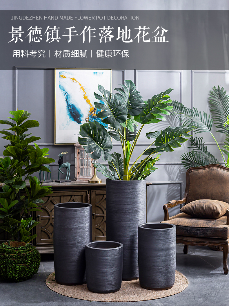 I and contracted large flower pot villa interior furnishing articles creative ceramic basin of large ground plant black vase