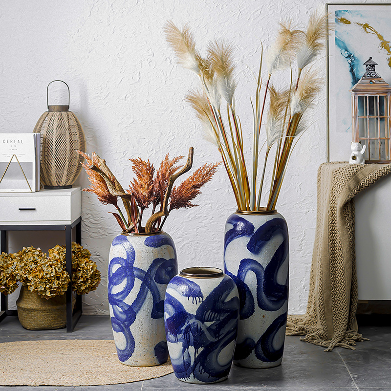 Ceramic restoring ancient ways of large vase American sitting room porch furnishing articles of Chinese style restoring ancient ways, villa and courtyard flower arranging flowers