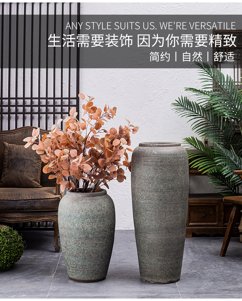 Retro ceramic vases, flower arrangement sitting room place large POTS landing coarse pottery dried flowers to decorate the modern earthenware flowerpot