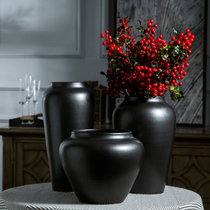 Jingdezhen ceramic holly vase ornaments coarse pottery black simple dry flower arrangement living room hotel vintage hydroponic flower