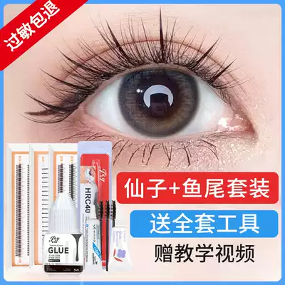 Net red fairy hairy fishtail eyelashes themselves grafting set self-adhesive A- type false eyelashes women's single cluster natural simulation
