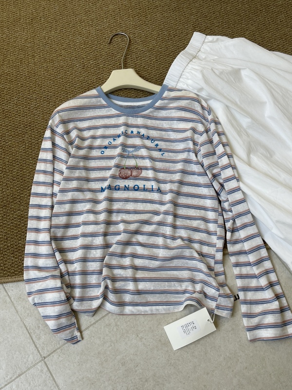36321 New Summer Style Striped Long-Sleeved Sun Protection T-Shirt for Women, Loose Casual Top, Bust 116, Length 67