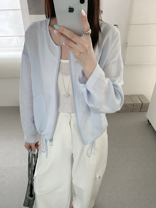 26850 Xianglidi Summer Round-Neck Zip-Up Tencel Linen Sun Protection Jacket, Bust 124, Length 55