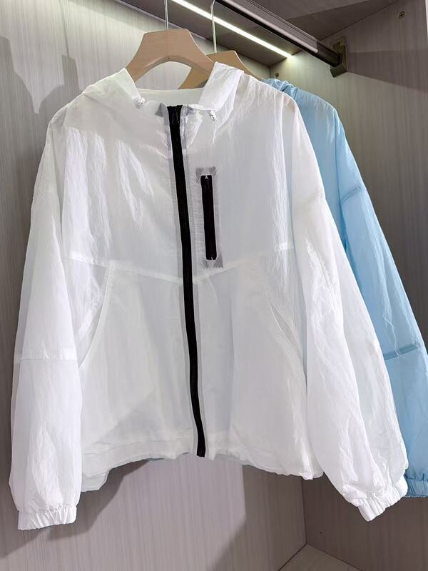 2655 Summer Hooded Double-Zipper Design Thin Jacket, Loose Casual Sun Protection Clothing, Bust 140, Length 57