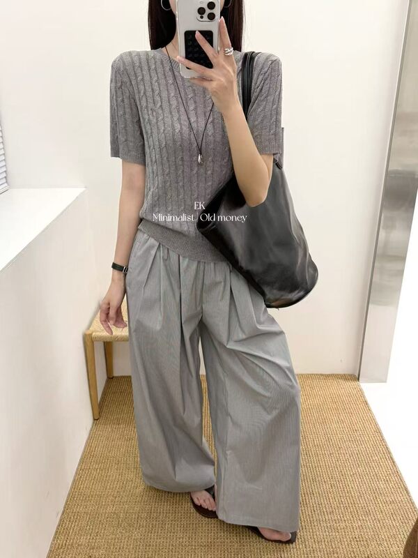 5058 New Summer Style Round Neck Twist-Knit Short-Sleeved Top, m Bust 94, Length 54