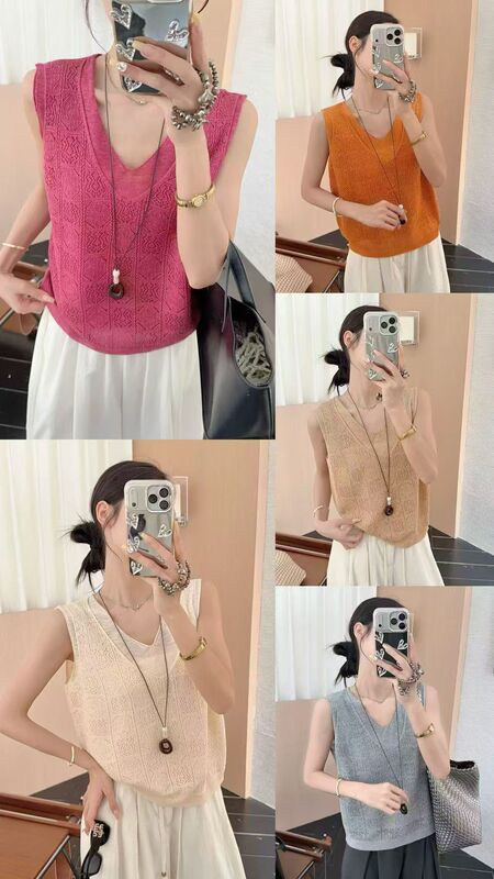 08229 Summer New Korean Style Fashionable V-Neck Knitted Vest for Women, Sleeveless Vest, Bust 102, Length 56 08229 Summer New Korean Style Fashionable V-Neck Knitted Vest for Women, Sleeveless Vest, Bust 102, Length 56