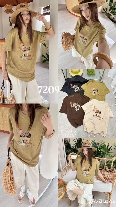 Zw7209 New Summer Style Round Neck Beaded Elephant Short-Sleeved T-Shirt, Bust 116, Length 65 Zw7209 New Summer Style Round Neck Beaded Elephant Short-Sleeved T-Shirt, Bust 116, Length 65
