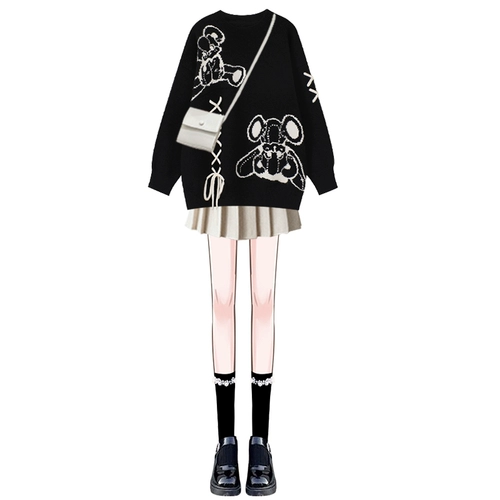 Свитер, комплект, юбка в складку, демисезонный пуховик