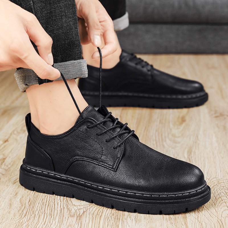 Business Leather Shoes 2022 Spring Men Shoes Breathable Non-slip 100 Lap Waterproof Heightening Black Business Work Tooling Shoes