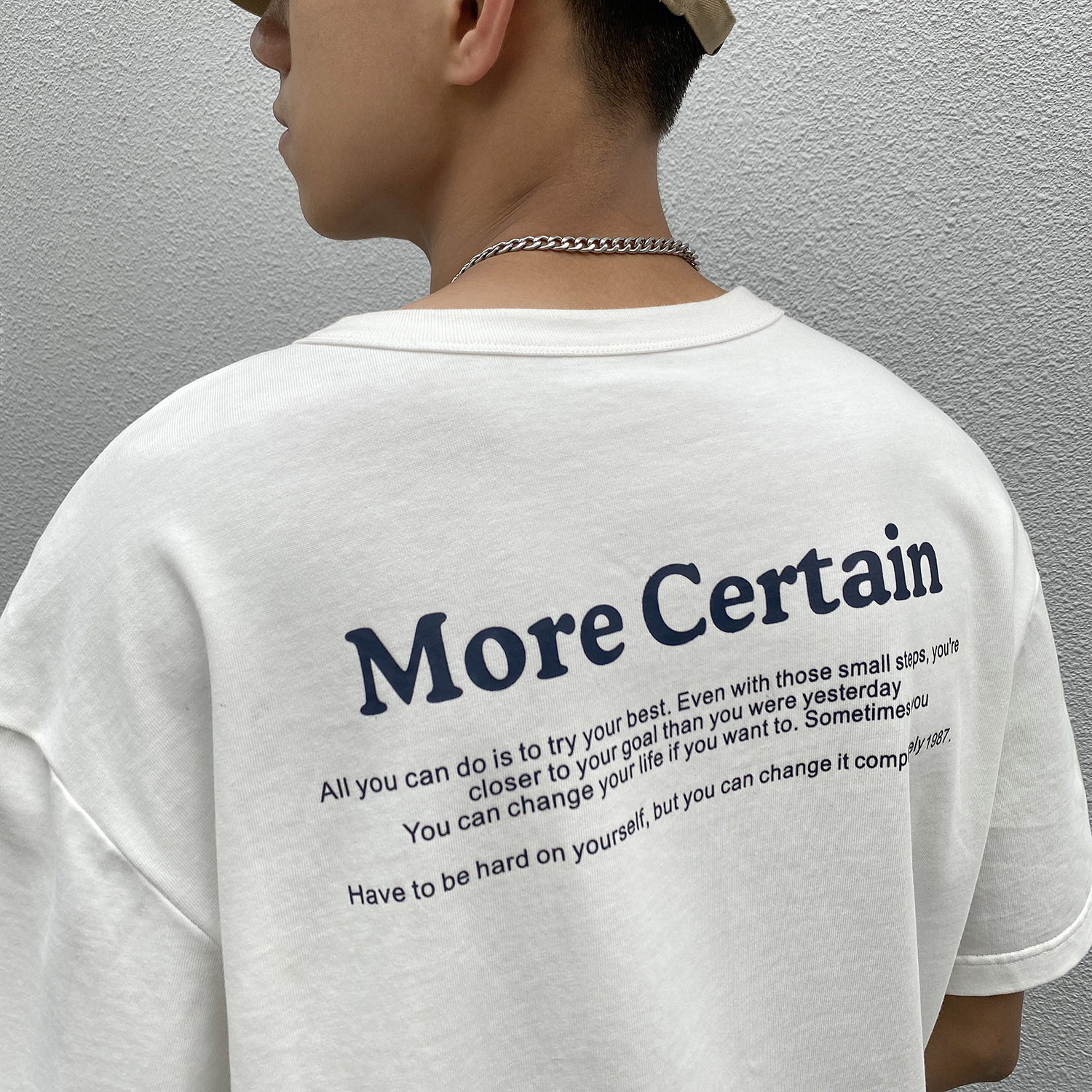 OFFBORD short sleeve t-shirt male summer back letter printed loose casual pure cotton white boy T-shirt