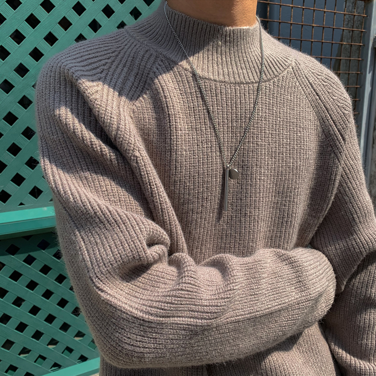 OFFBORD semi-turtleneck sweater men thickened tide loose winter solid color pullover inside the middle collar sweater sanitary clothing