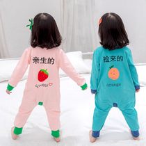 Childrens conjoined pajamas spring and autumn girls cotton thin long-sleeved clothes baby girls summer childrens home clothes