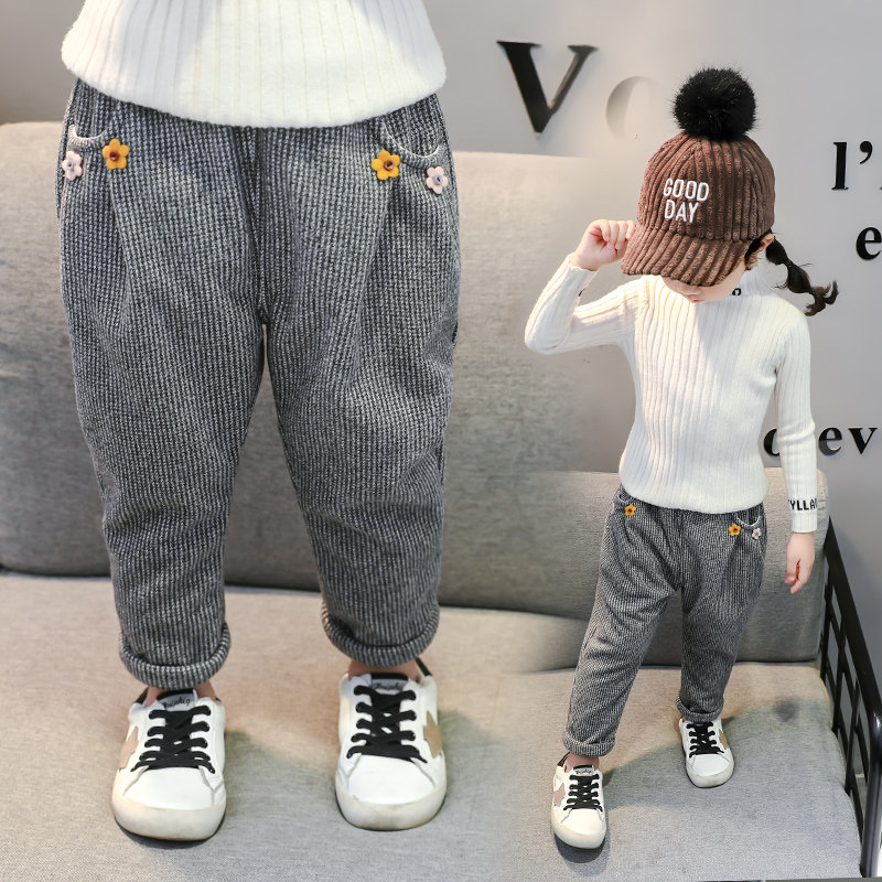 Girls pants in spring and autumn wear girls plus thicker cotton pants loose children autumn baby pa pants
