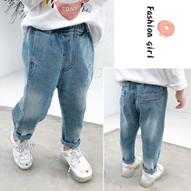 Baby girl denim pants 2021 new girls dress foreign style children fashionable loose Spring and Autumn Spring pants