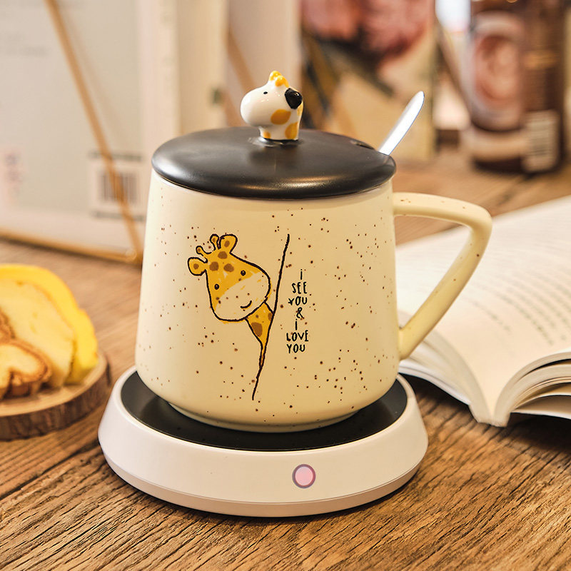 55 degrees warm cup constant temperature hot milk ceramic drinking cup children cute office insulation mug with lid spoon - Taobao
