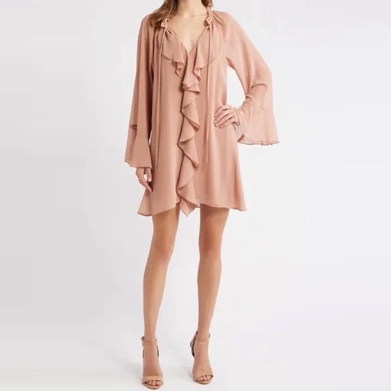 Small Quantity~ High-End American Style, Fairy-Like Chloe-Style Ruffled Chiffon Dress 26072649
