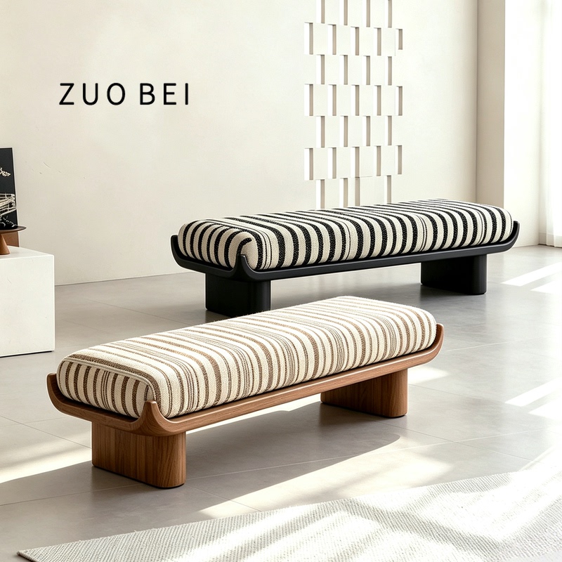Modern Minimalist Striped Bench for Living Room, Entryway Shoe-Changing Bench, Small Apartment Solid Wood Bedroom End-Of-Bed Bench, Fabric Long Bench Modern Minimalist Striped Bench for Living Room, Entryway Shoe-Changing Bench, Small Apartment Solid Wood Bedroom End-Of-Bed Bench, Fabric Long Bench