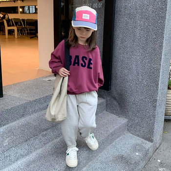 Girls sweater 2022 autumn new children's foreign style autumn and winter plus velvet thickening loose baby pullover spring and autumn top