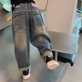 Осенние джинсы, утепленные детские весенние штаны, в западном стиле, детская одежда, свободный крой